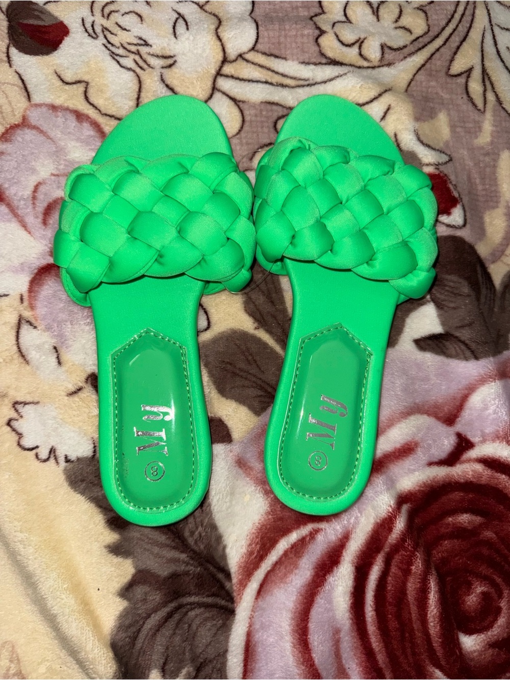 Braided Neon Green Slide Sandals for Women - Lightweight Summer Slides